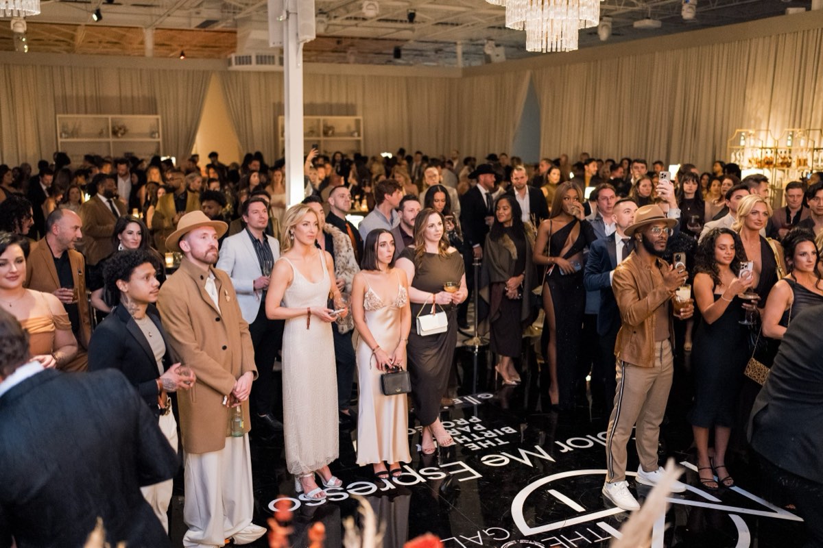 A crowded cocktail hour at an evening event at Astoria Event Venue